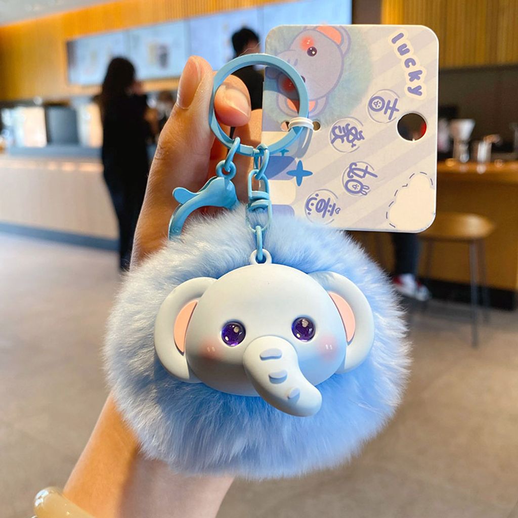 Elephant pom pom keychain charm