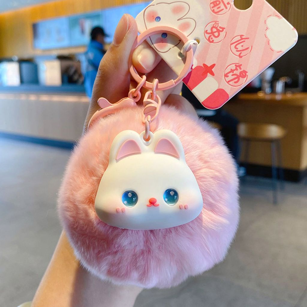 Rabbit pom pom keychain charm