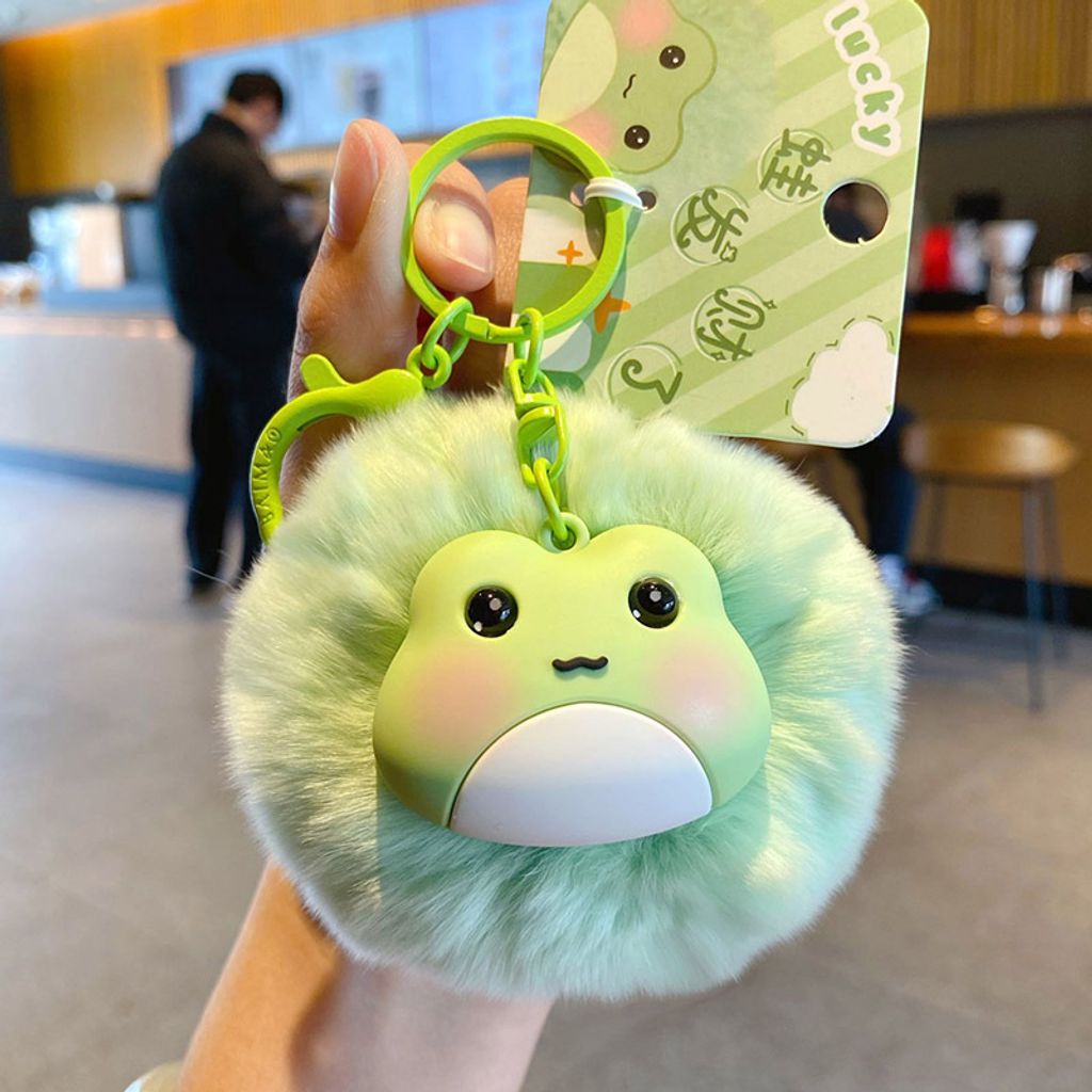Frog pom pom keychain charm