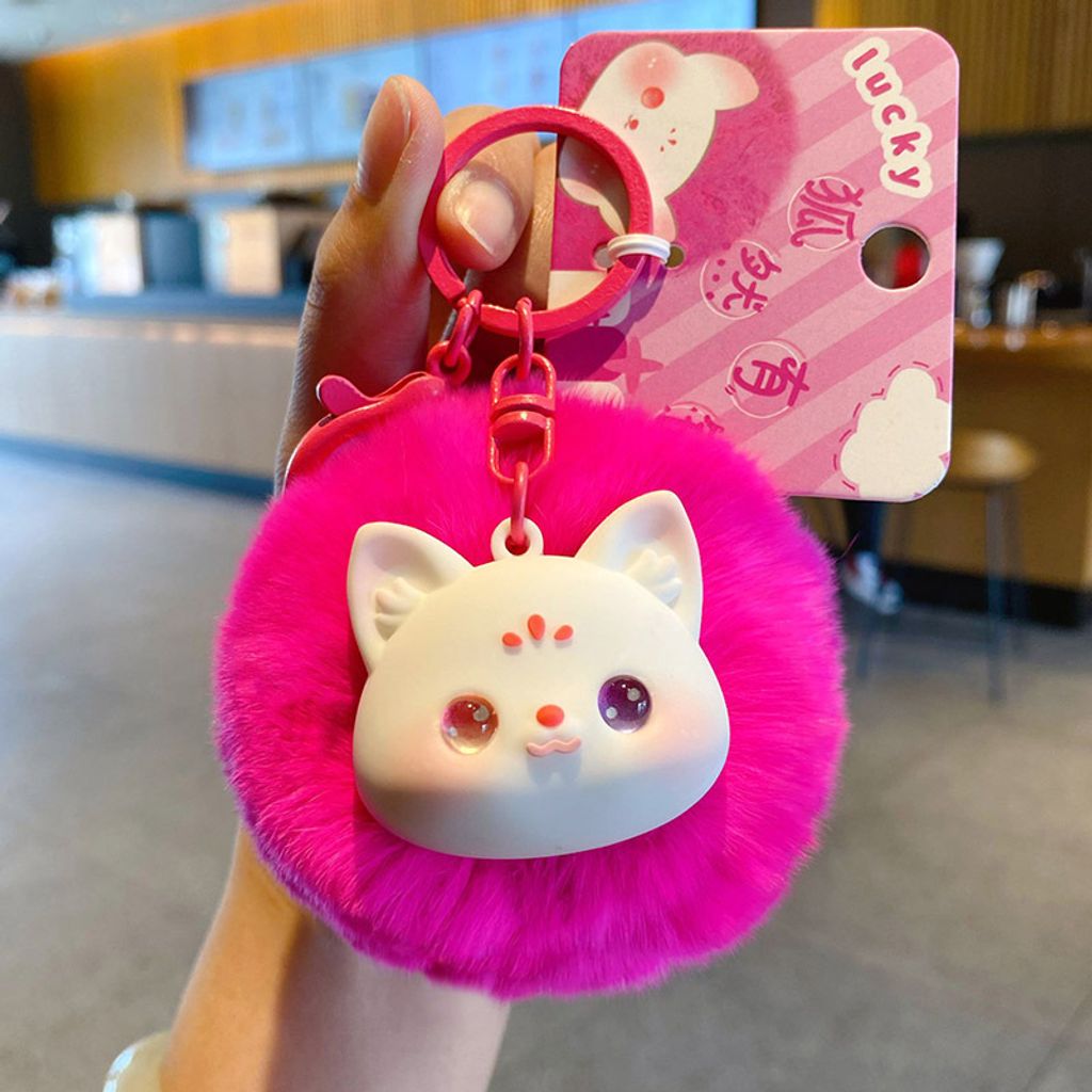 Fox pom pom keychain charm