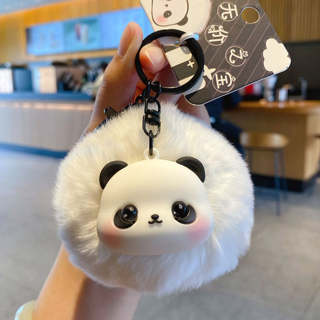 Panda pom pom keychain charm