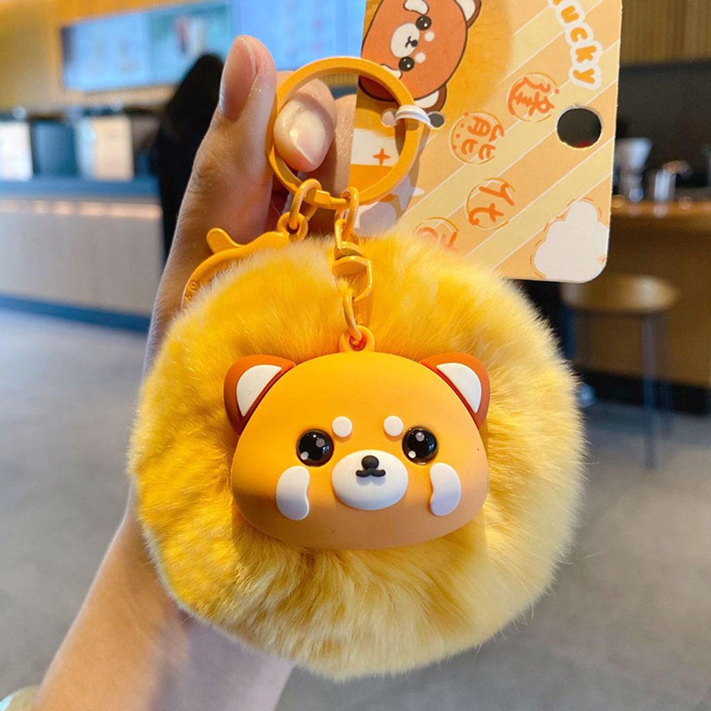 Raccoon pom pom keychain charm