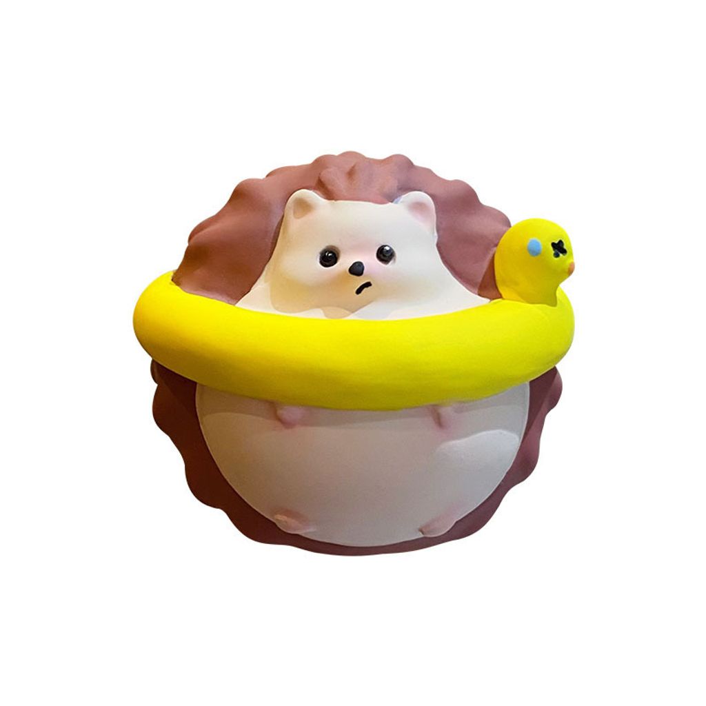 Hedgehog with swim ring mini figurine on white background