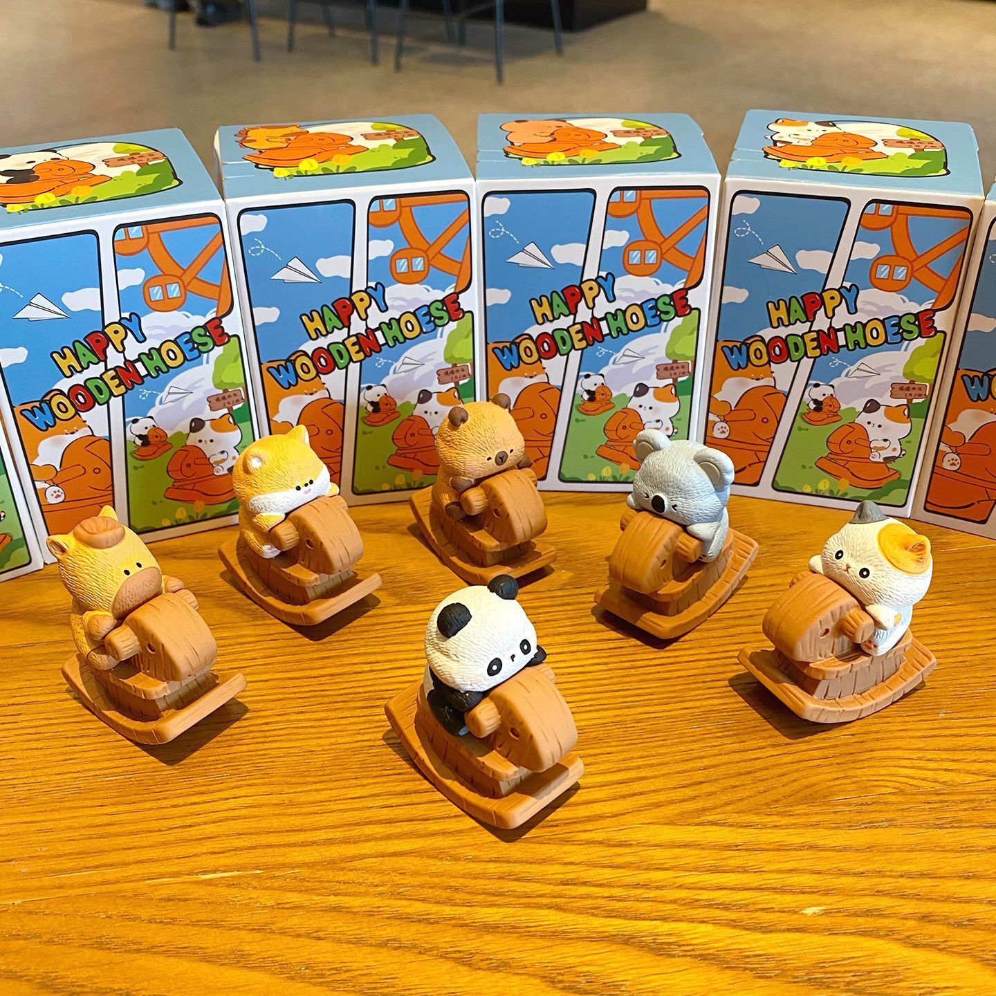 Cute animal rocking horse mini figurines featuring all six designs