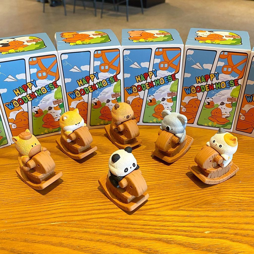 Cute animal rocking horse mini figurines featuring all six designs