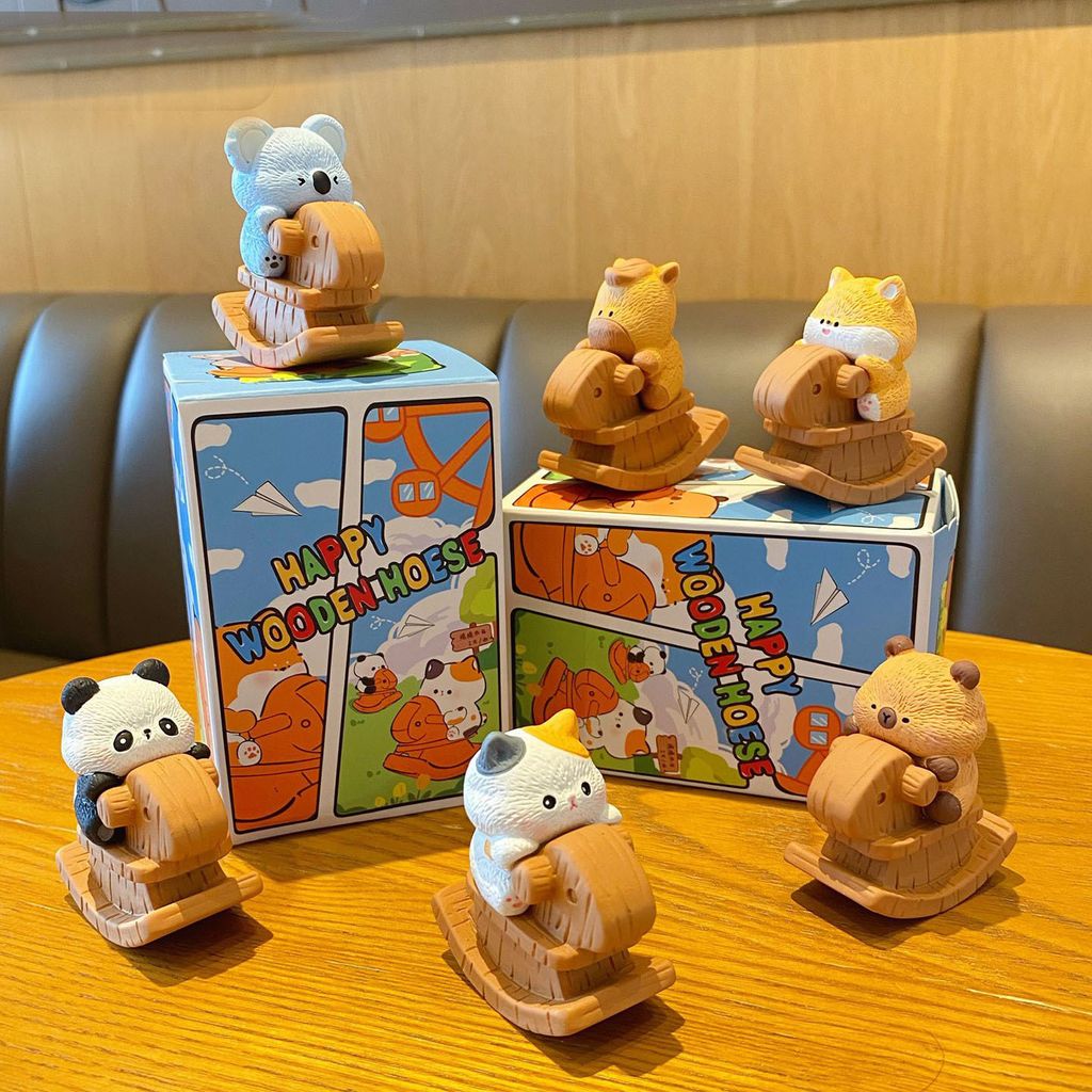 Cute animal rocking horse mini figurines featuring all six designs