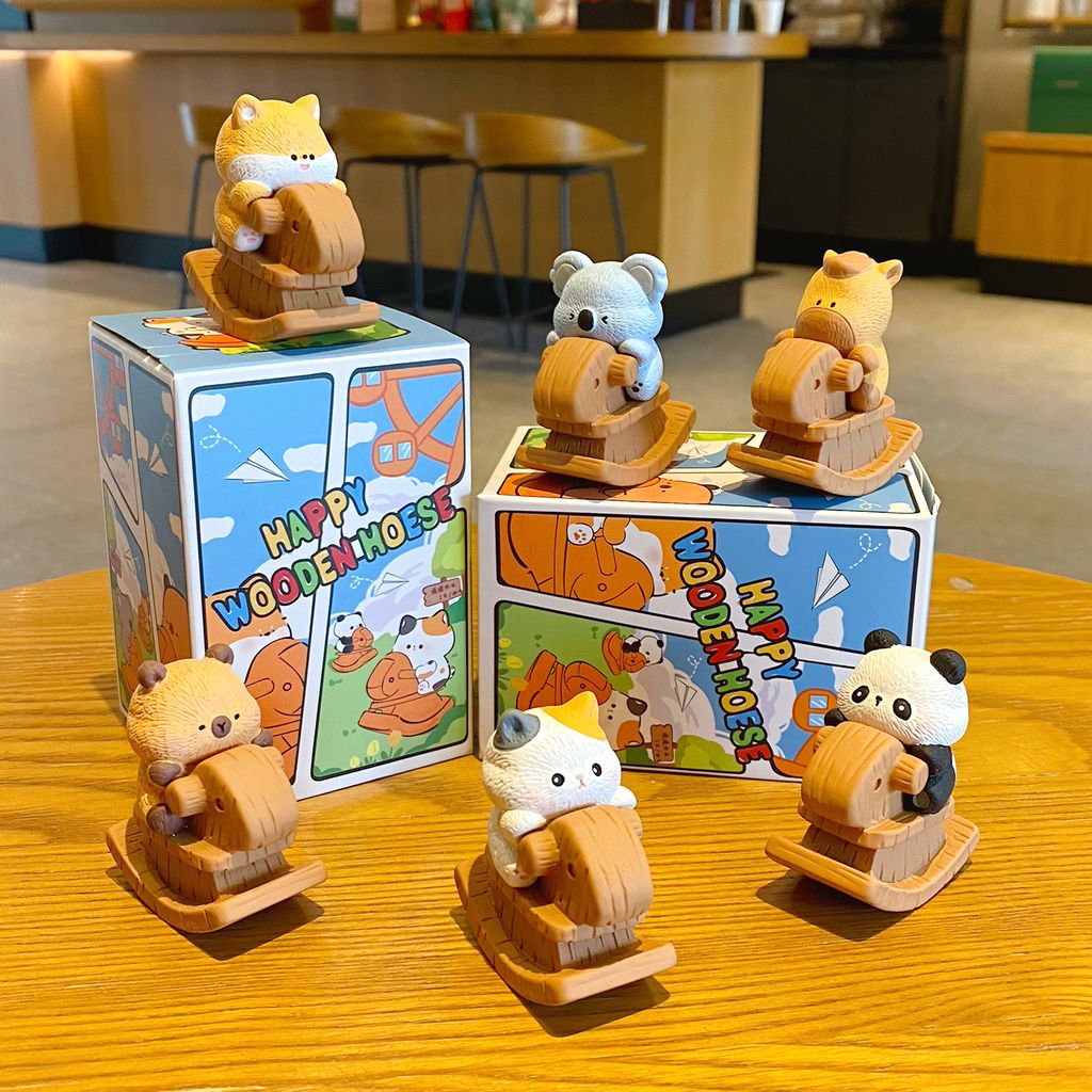 Cute animal rocking horse mini figurines featuring all six designs