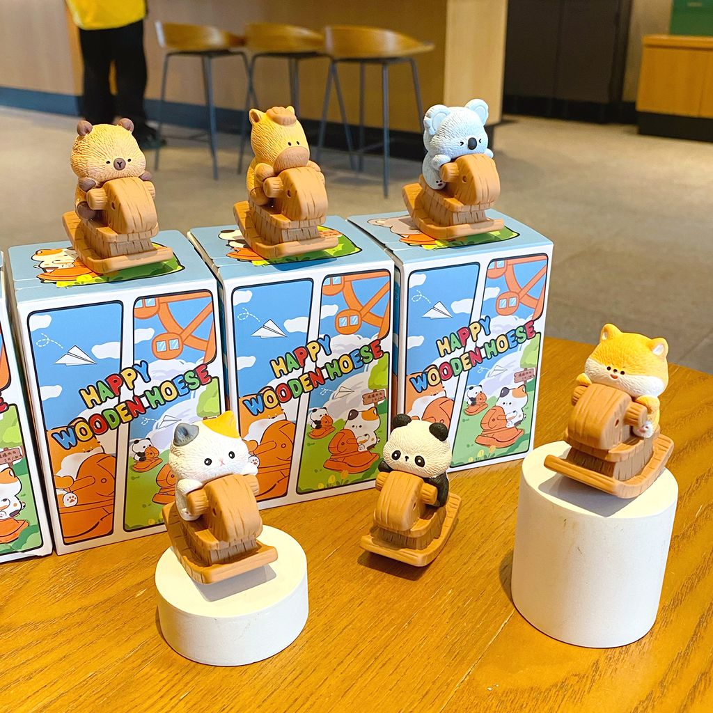 Cute animal rocking horse mini figurines featuring all six designs