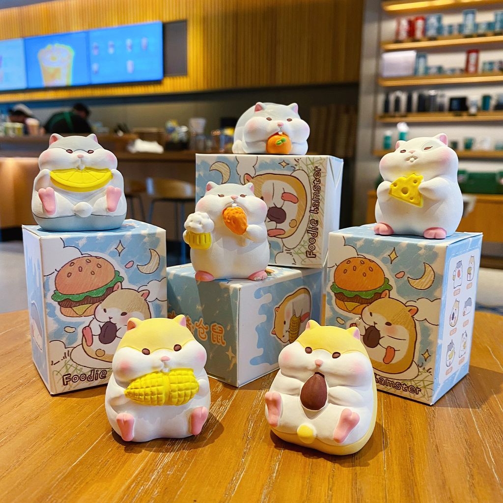 Foodie hamster mini figurines featuring all six designs displayed together