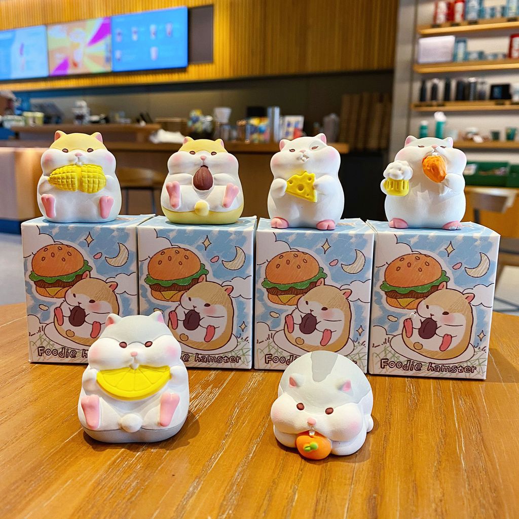 Foodie hamster mini figurines featuring all six designs displayed together