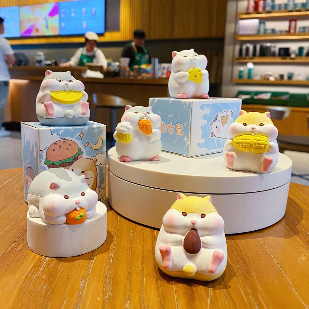 Foodie hamster mini figurines featuring all six designs displayed together
