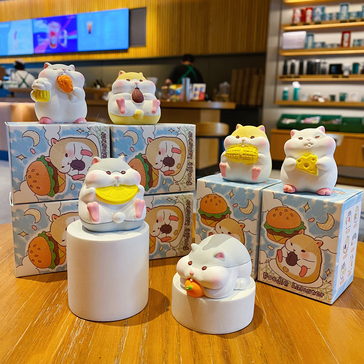 Foodie hamster mini figurines featuring all six designs displayed together