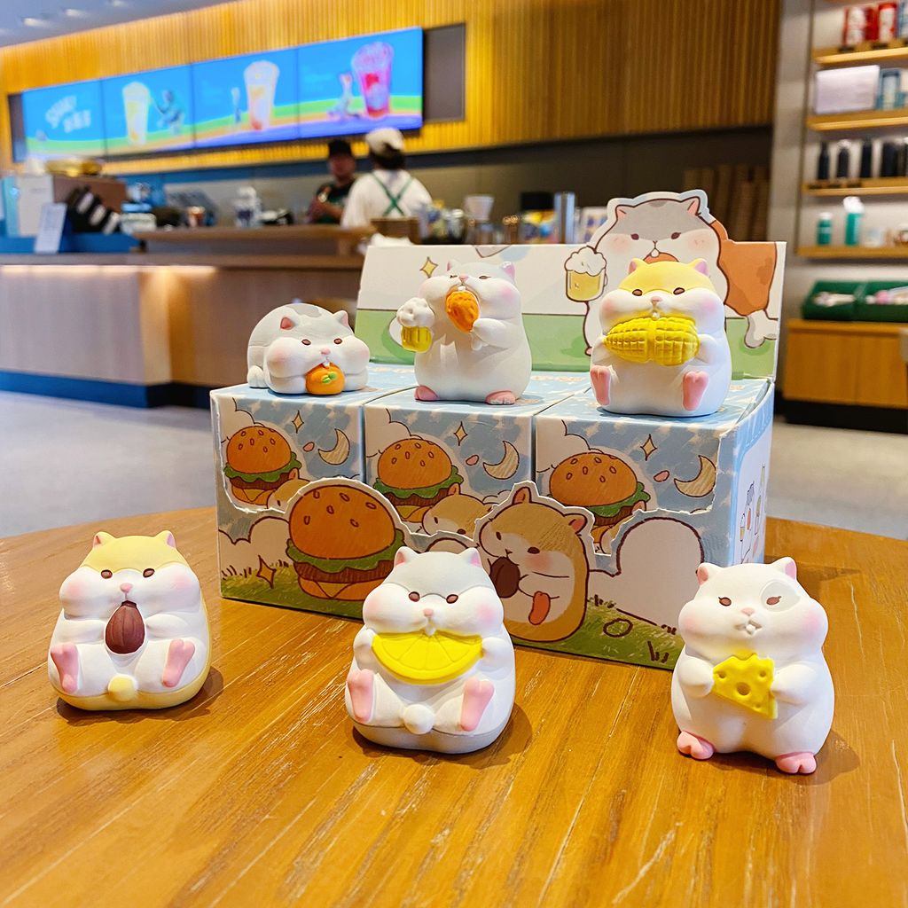 Foodie hamster mini figurines featuring all six designs displayed together