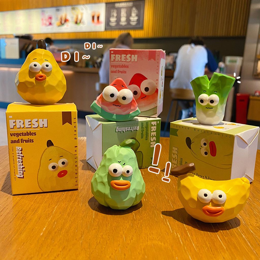 Cute wacky fruit and vegetable mini figurines featuring all five designs
