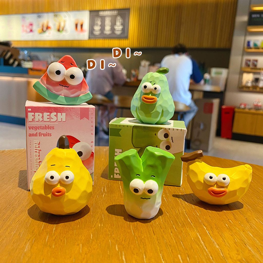 Cute wacky fruit and vegetable mini figurines featuring all five designs