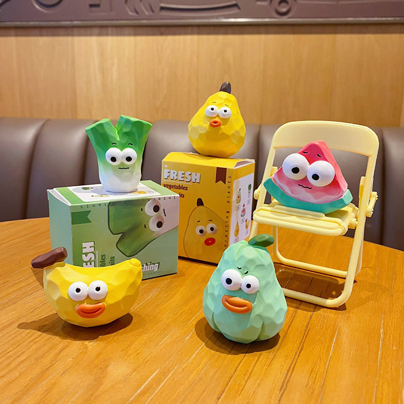 Cute wacky fruit and vegetable mini figurines featuring all five designs