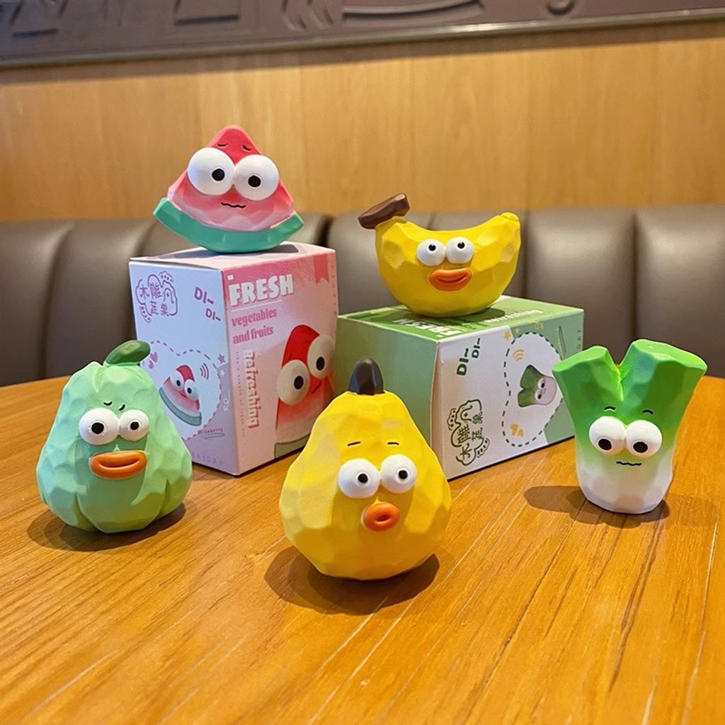 Cute wacky fruit and vegetable mini figurines featuring all five designs