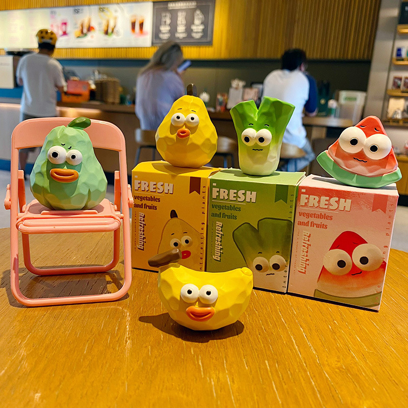 Cute wacky fruit and vegetable mini figurines featuring all five designs