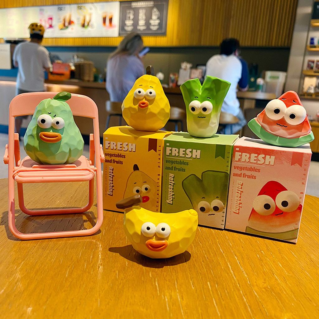 Cute wacky fruit and vegetable mini figurines featuring all five designs