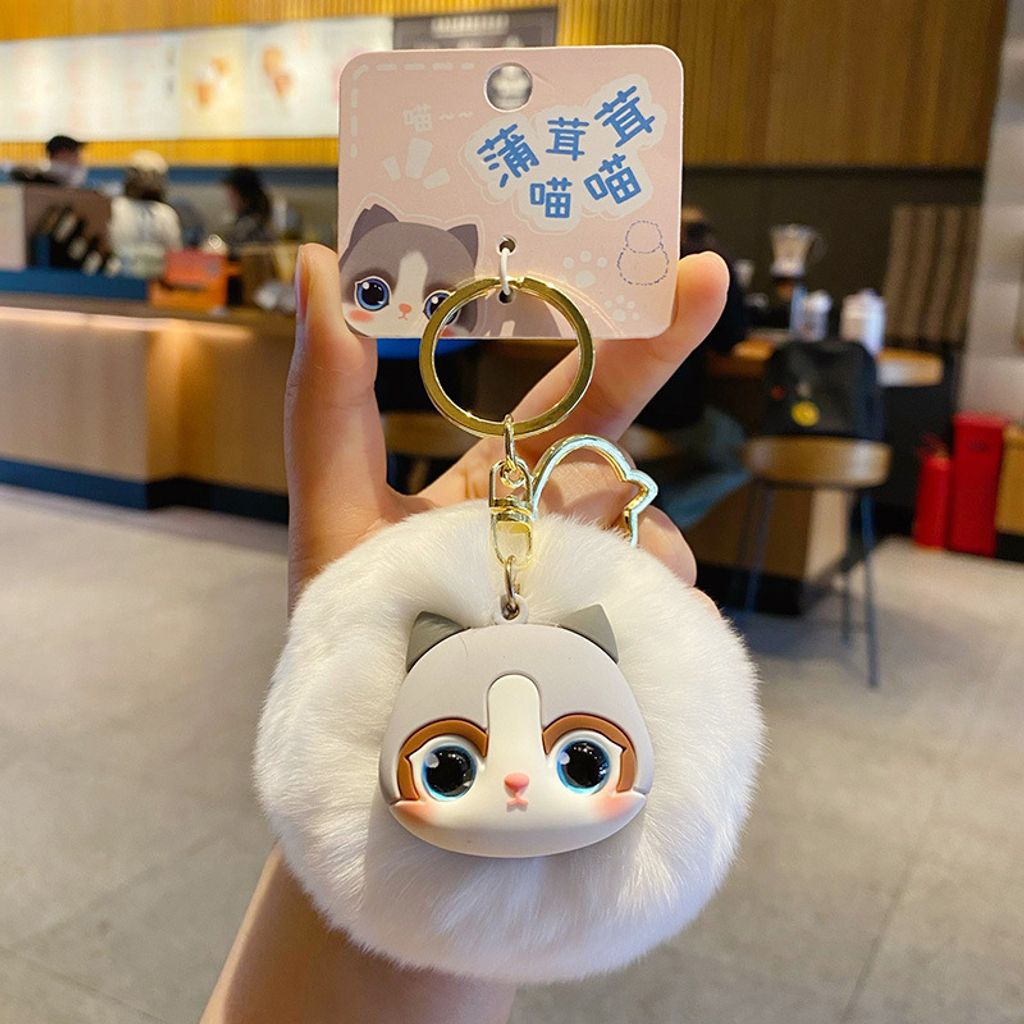 Ragdoll Cat pom pom keychain charm