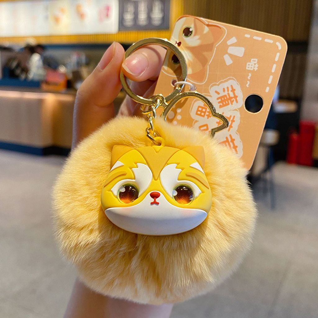 Golden British Shorthair Cat pom pom keychain charm