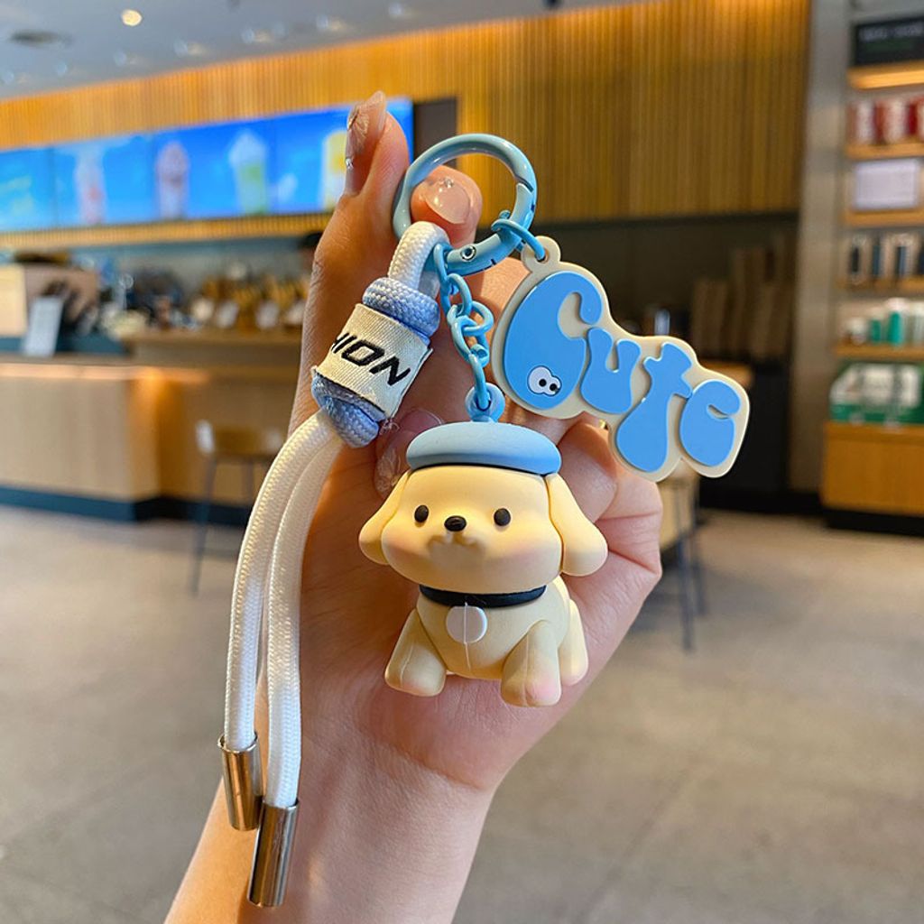 Fun fun puppy keychain charm in blue