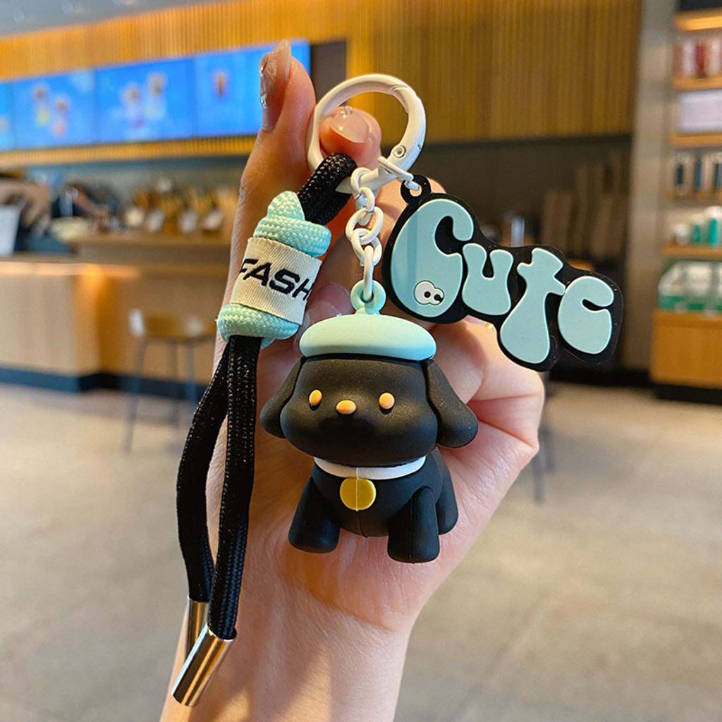 Fun fun puppy keychain charm in black