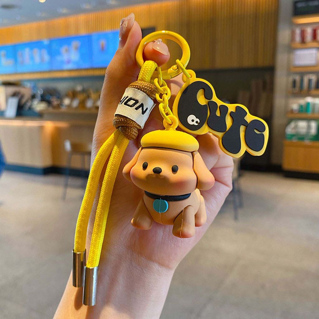 Fun fun puppy keychain charm in yellow