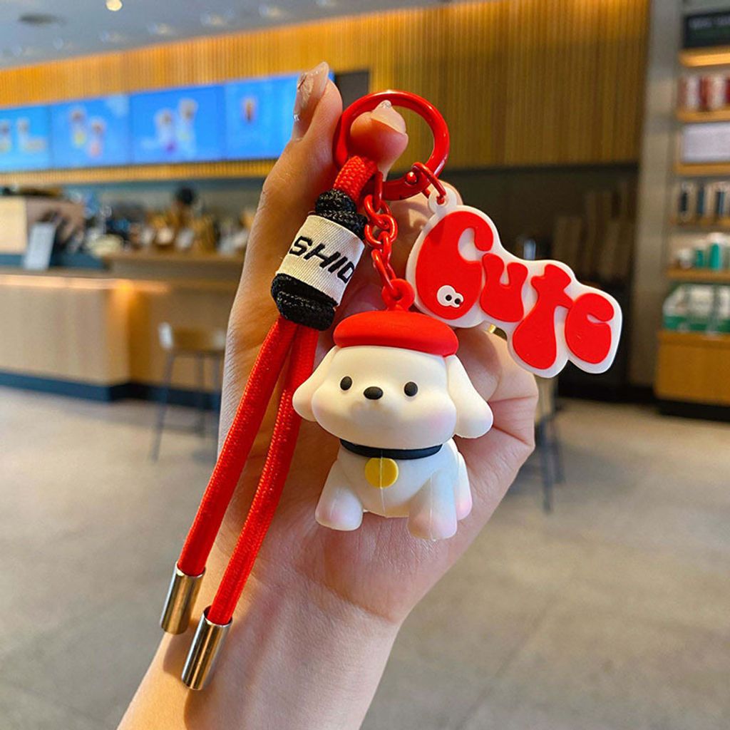Fun fun puppy keychain charm in red