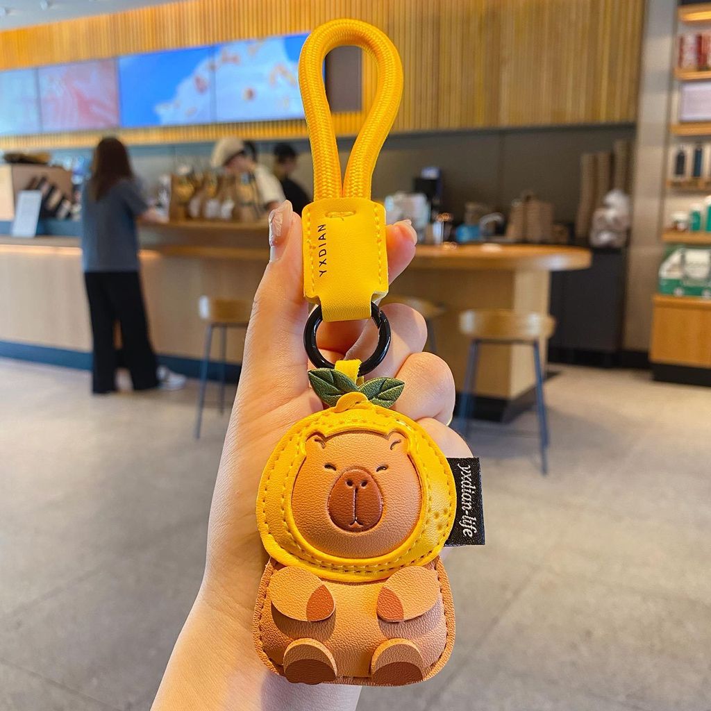 Cute leather capybara keychain charm