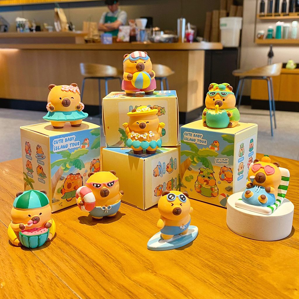Cute capybara island tour mini figurines featuring all eight designs