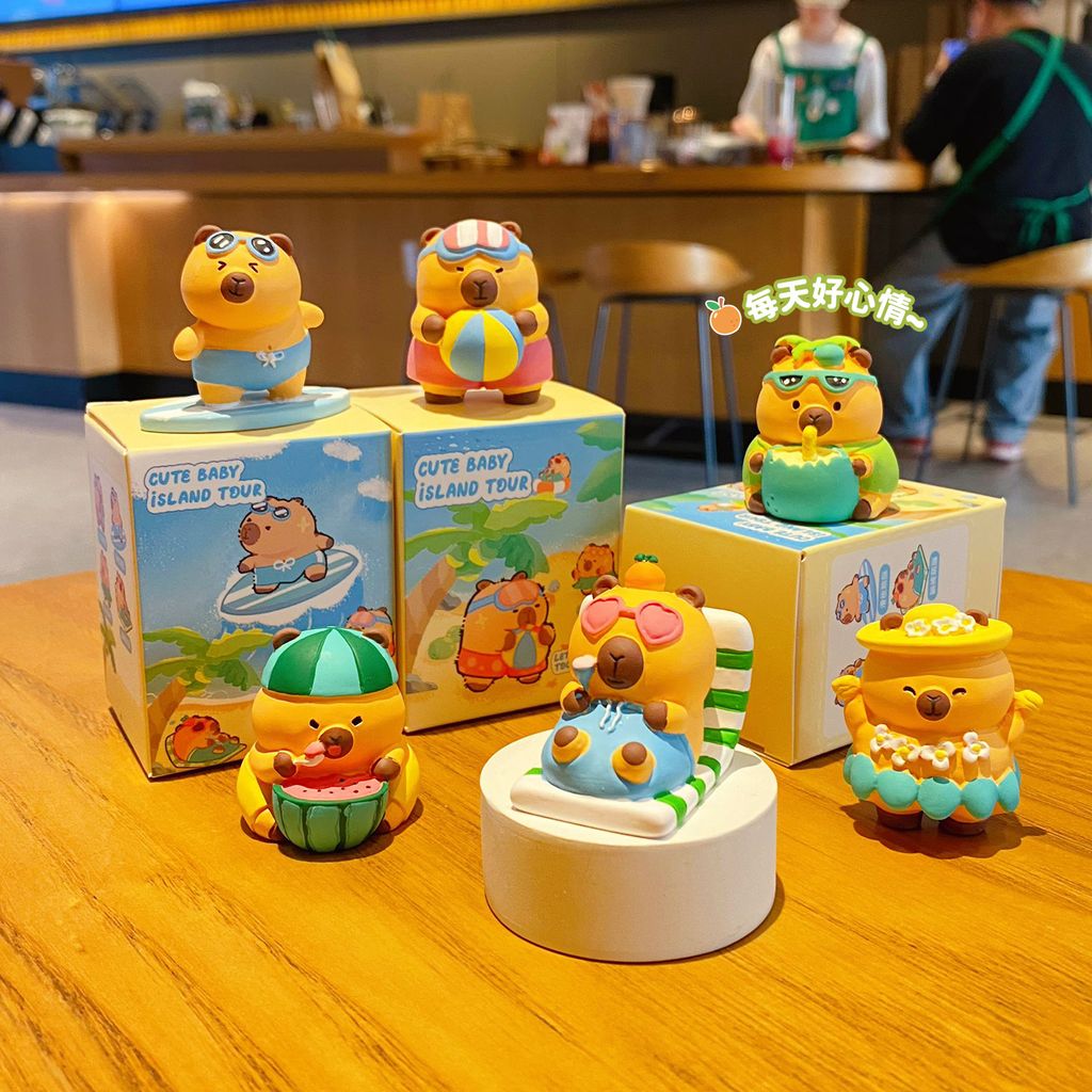 Cute capybara island tour mini figurines featuring all eight designs