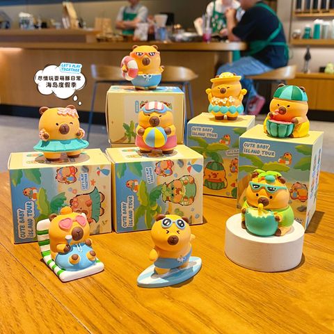Cute capybara island tour mini figurines featuring all eight designs