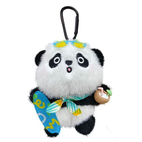 Panda plush skateboard keychain charm on white background