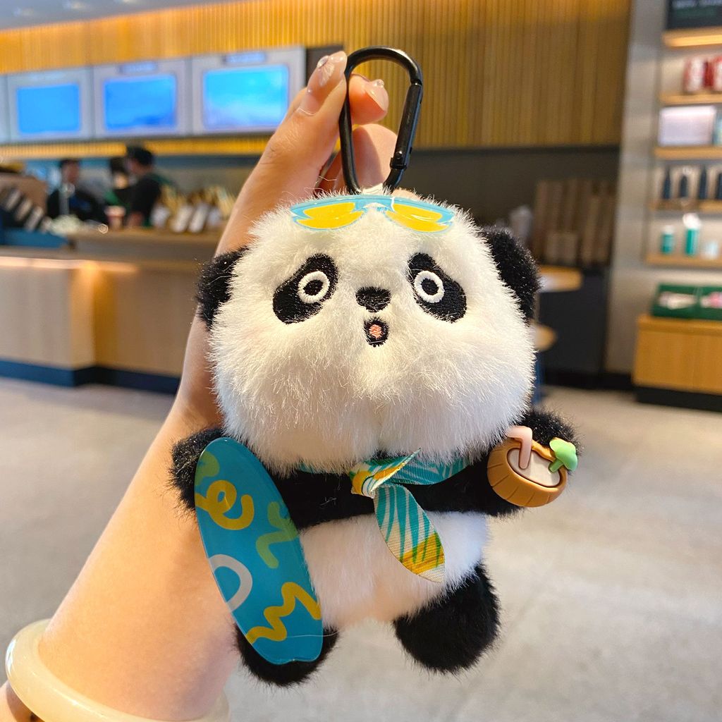 Panda plush skateboard keychain charm