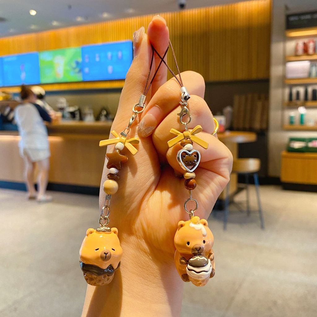 Dessert capybara beaded keychain charm pair