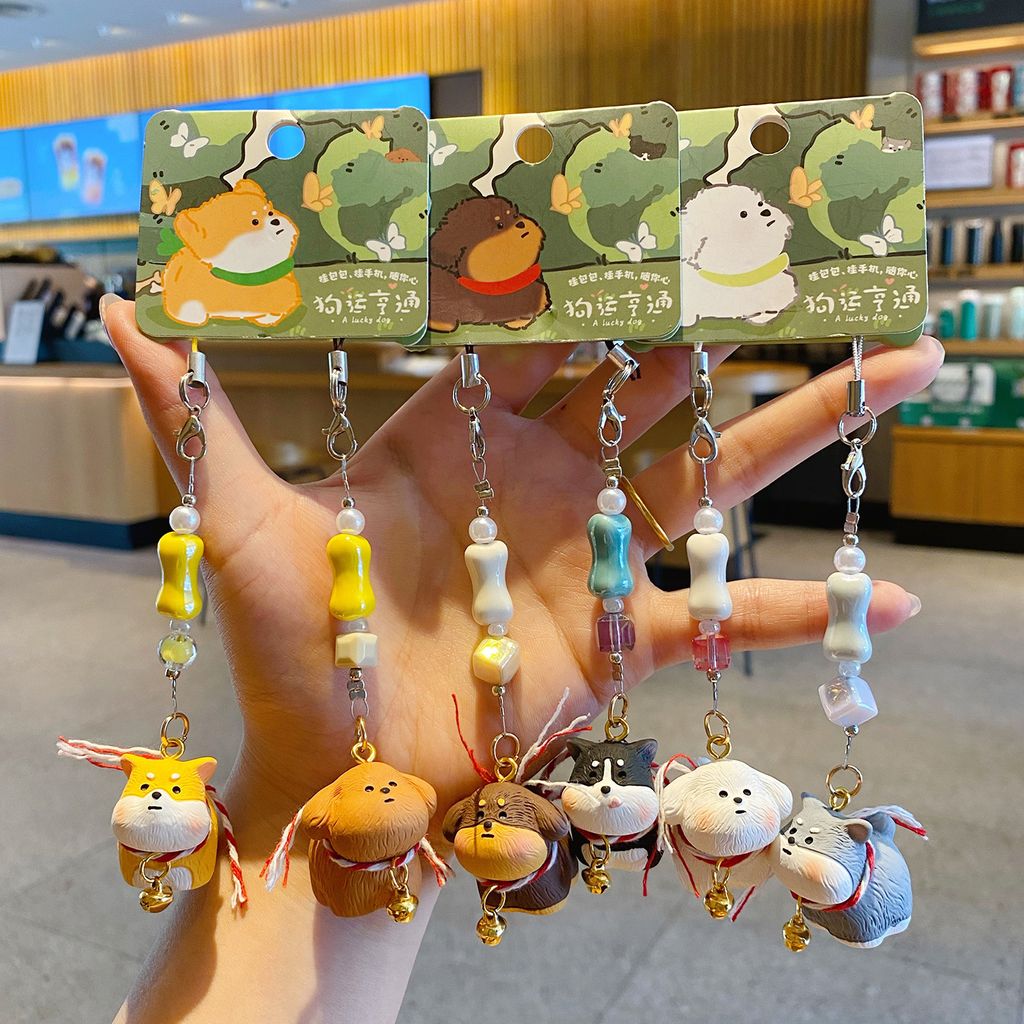 Shiba Inu and Teddy Poodle puppy keychain charm pair, Dachshund and Husky puppy keychain charm pair, and Bichon Frise and Schnauzer puppy keychain charm pair