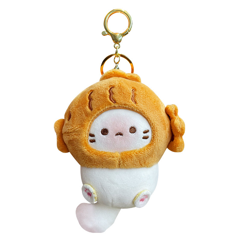 Taiyaki coco cat plush keychain charm on white background