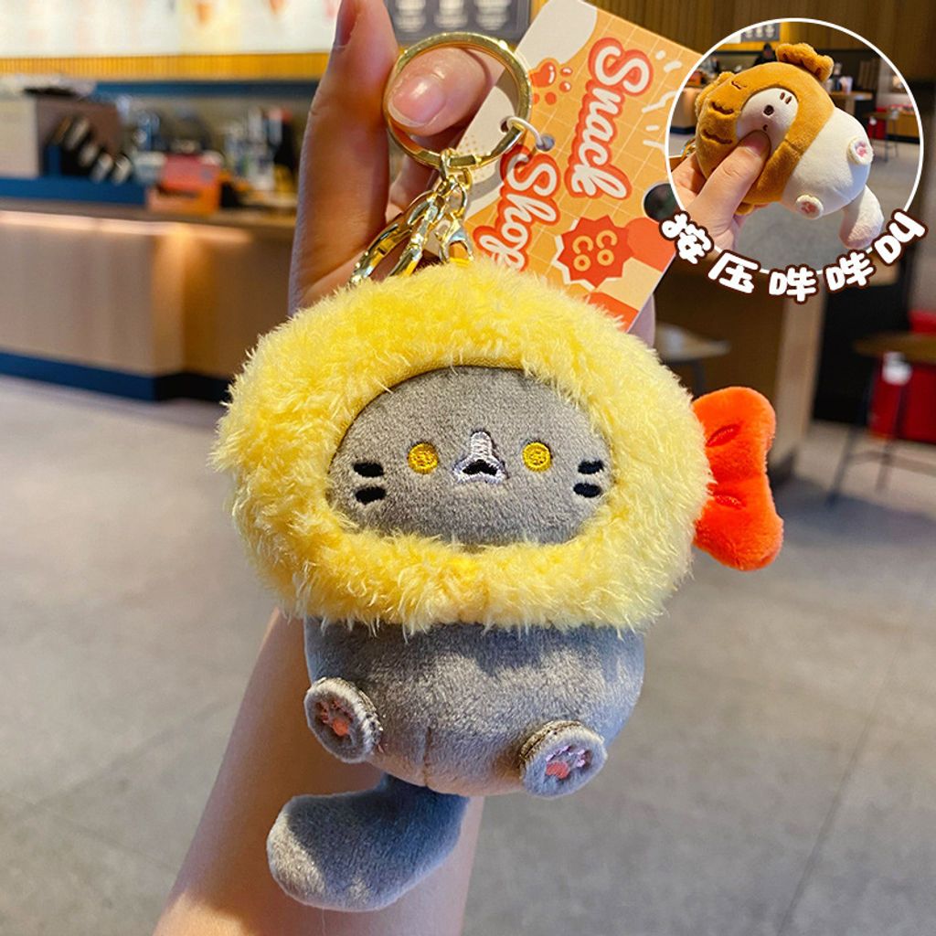 Fried shrimp coco cat plush keychain charm