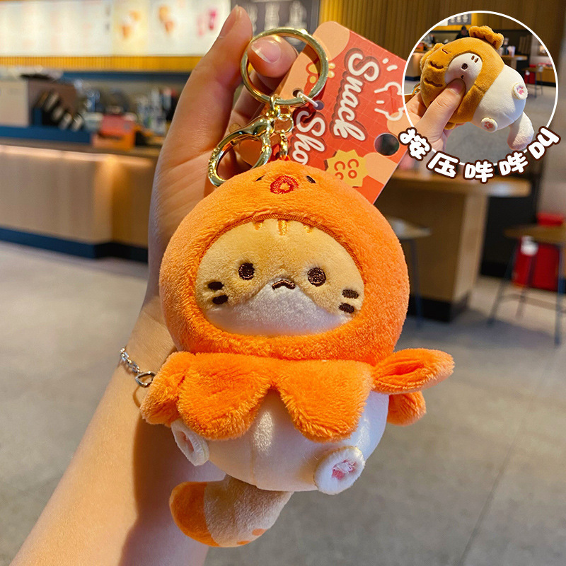 Takoyaki coco cat plush keychain charm