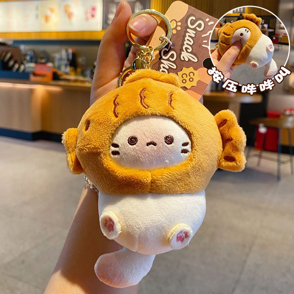 Taiyaki coco cat plush keychain charm