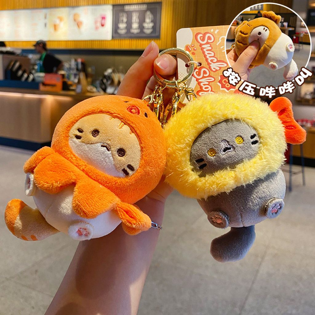 Takoyaki coco cat and fried shrimp coco cat plush keychain charms