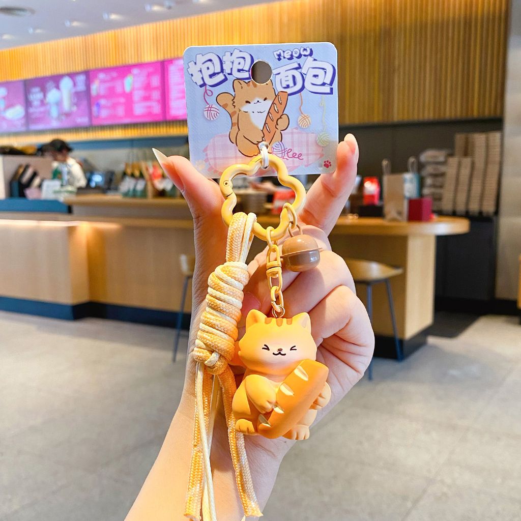 Cute bread cat keychain charm