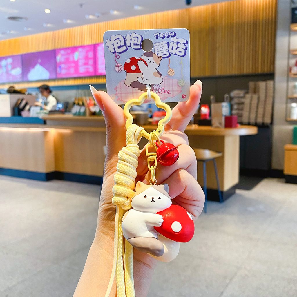 Cute mushroom cat keychain charm