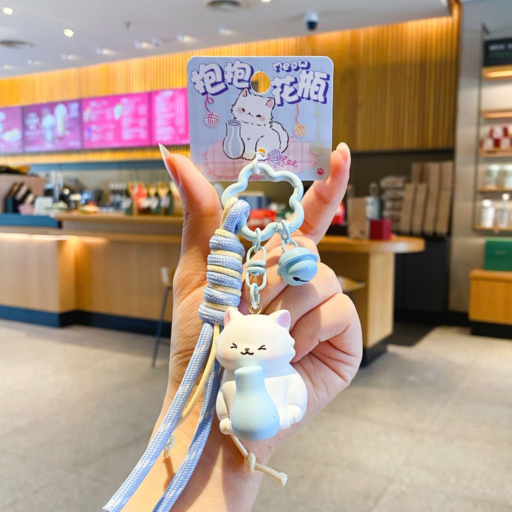 Cute vase cat keychain charm