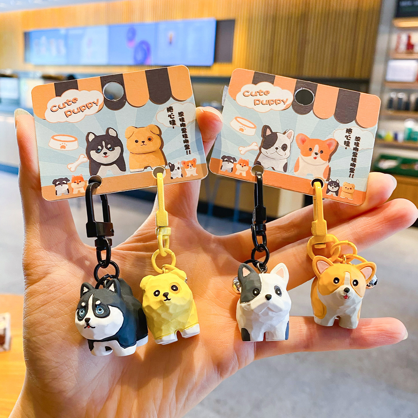 Mischief puppy keychain charm pair and short-legged puppy keychain charm pair