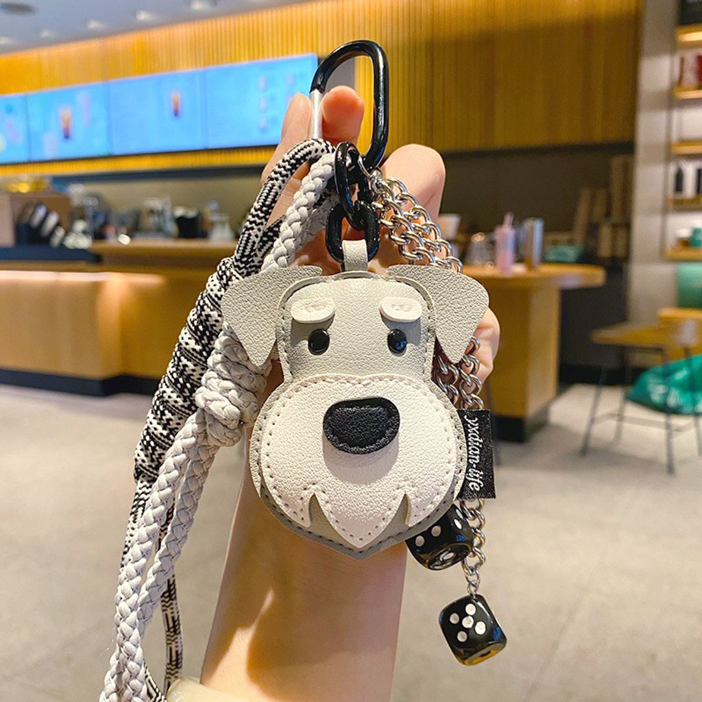 DIY Schnauzer dog leather keychain charm