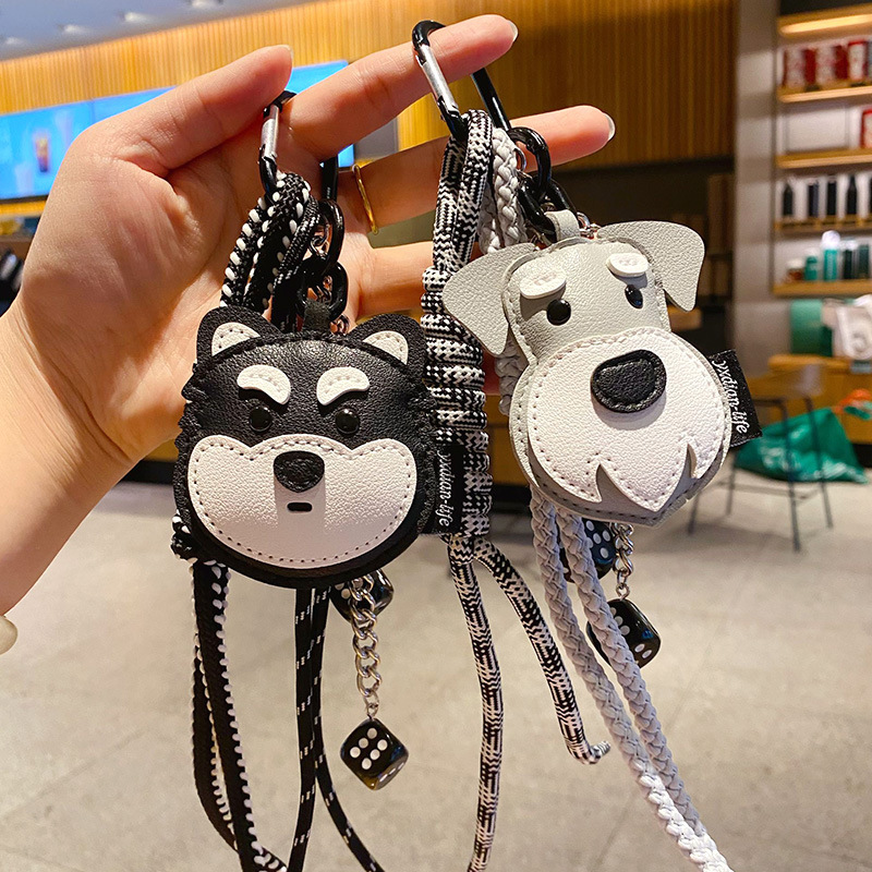 DIY Husky and Schnauzer dog leather keychain charms