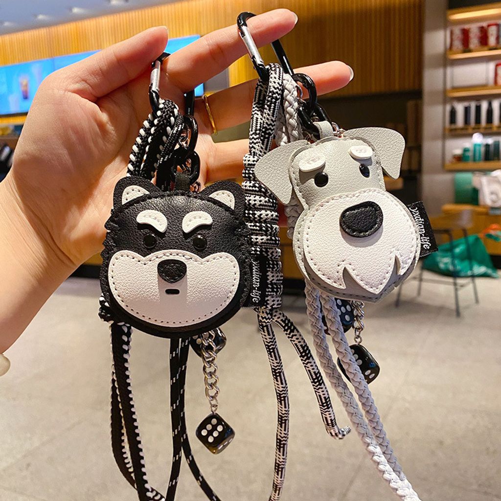 DIY Husky and Schnauzer dog leather keychain charms