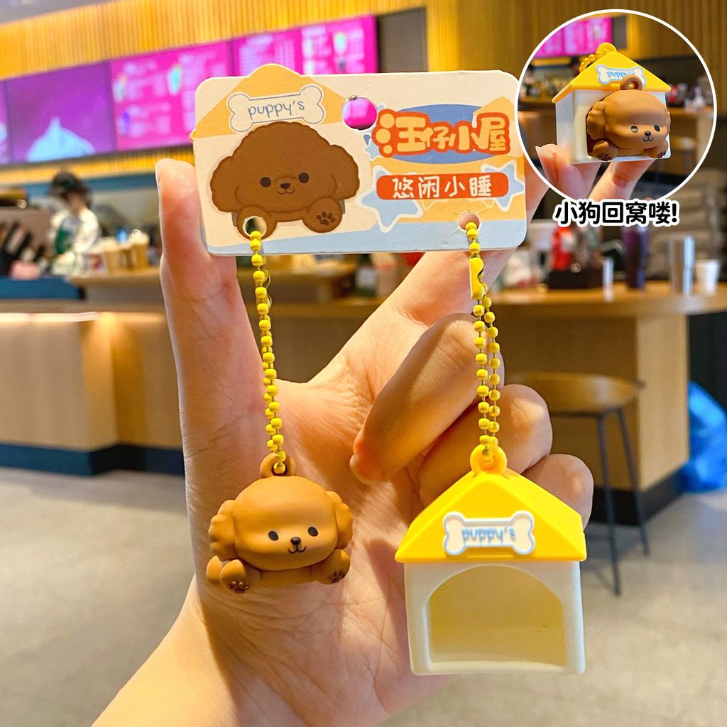 Cute Poodle puppy house keychain charm